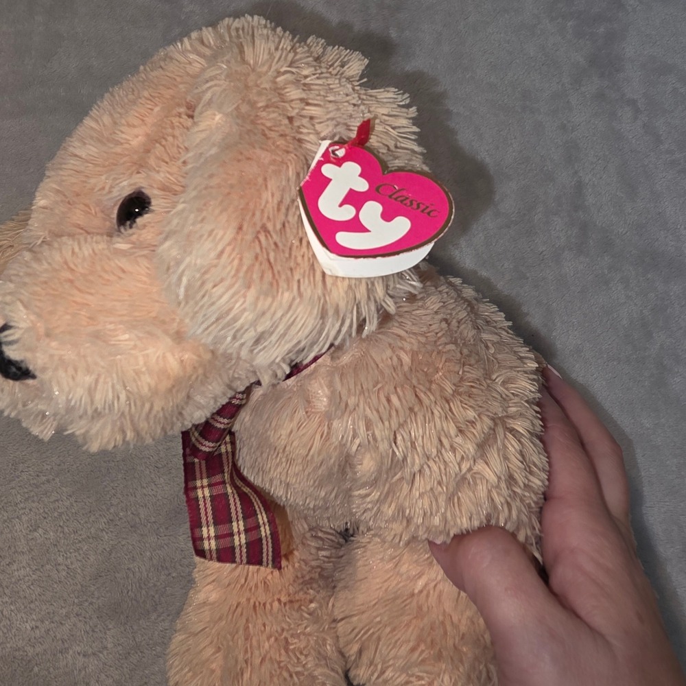 Two Ty‎ Classic Plush Brown Beige Puppy Dog Stuffed Animal With Scarf - Picture 4 of 9